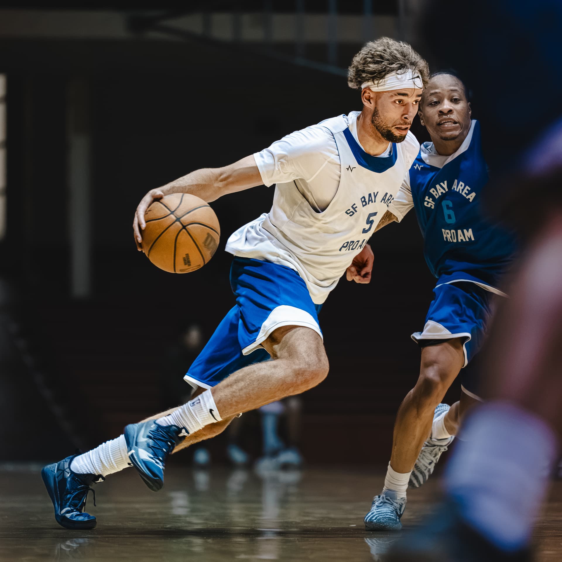 Ball handler attacking downhill in transition